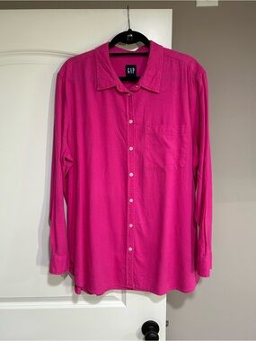 GAP Bright Pink Long Sleeve Button-Up Blouse